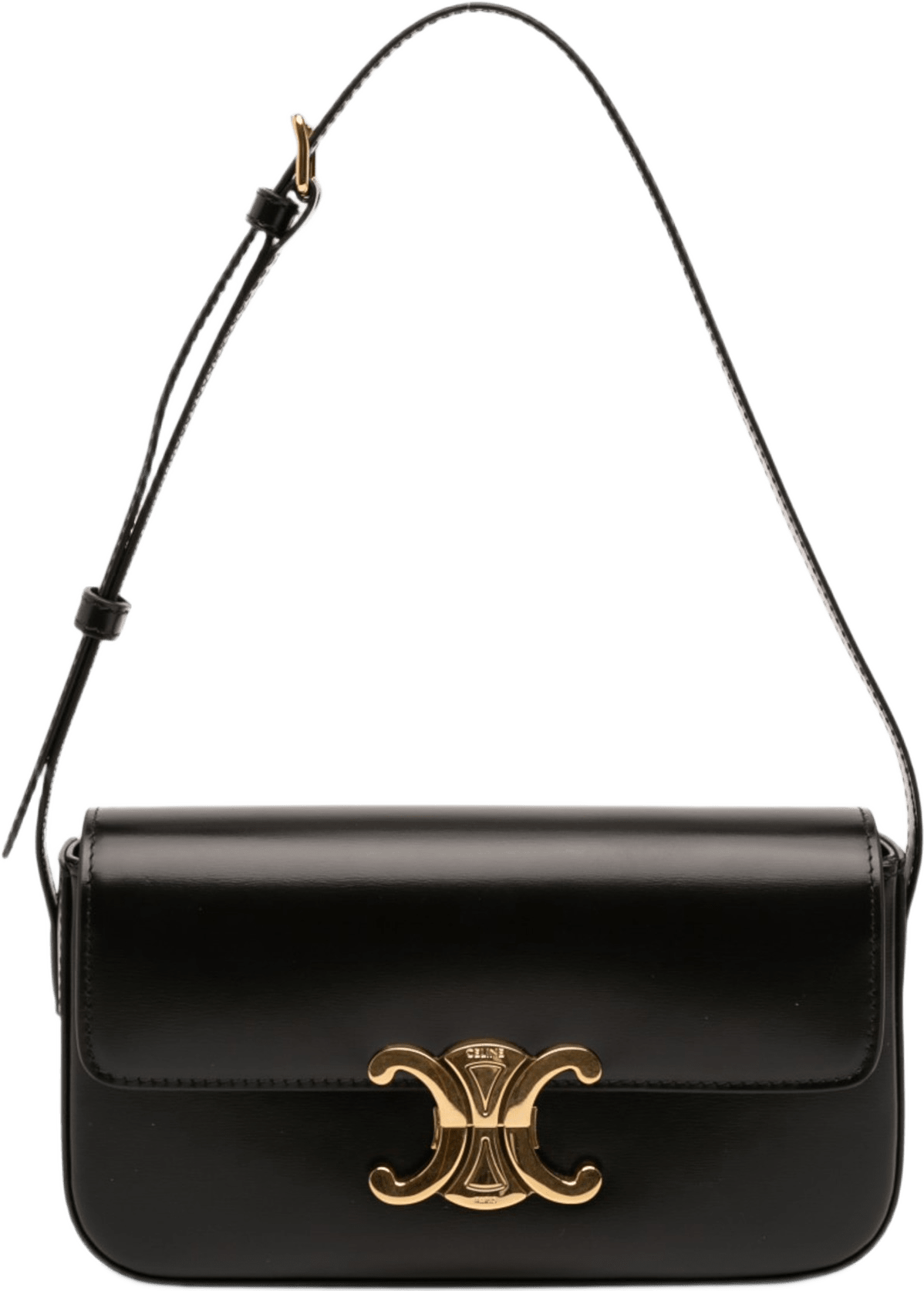 Celine Shiny Calfskin Triomphe Claude Shoulder Bag, från Luxclusif, i färgen black.