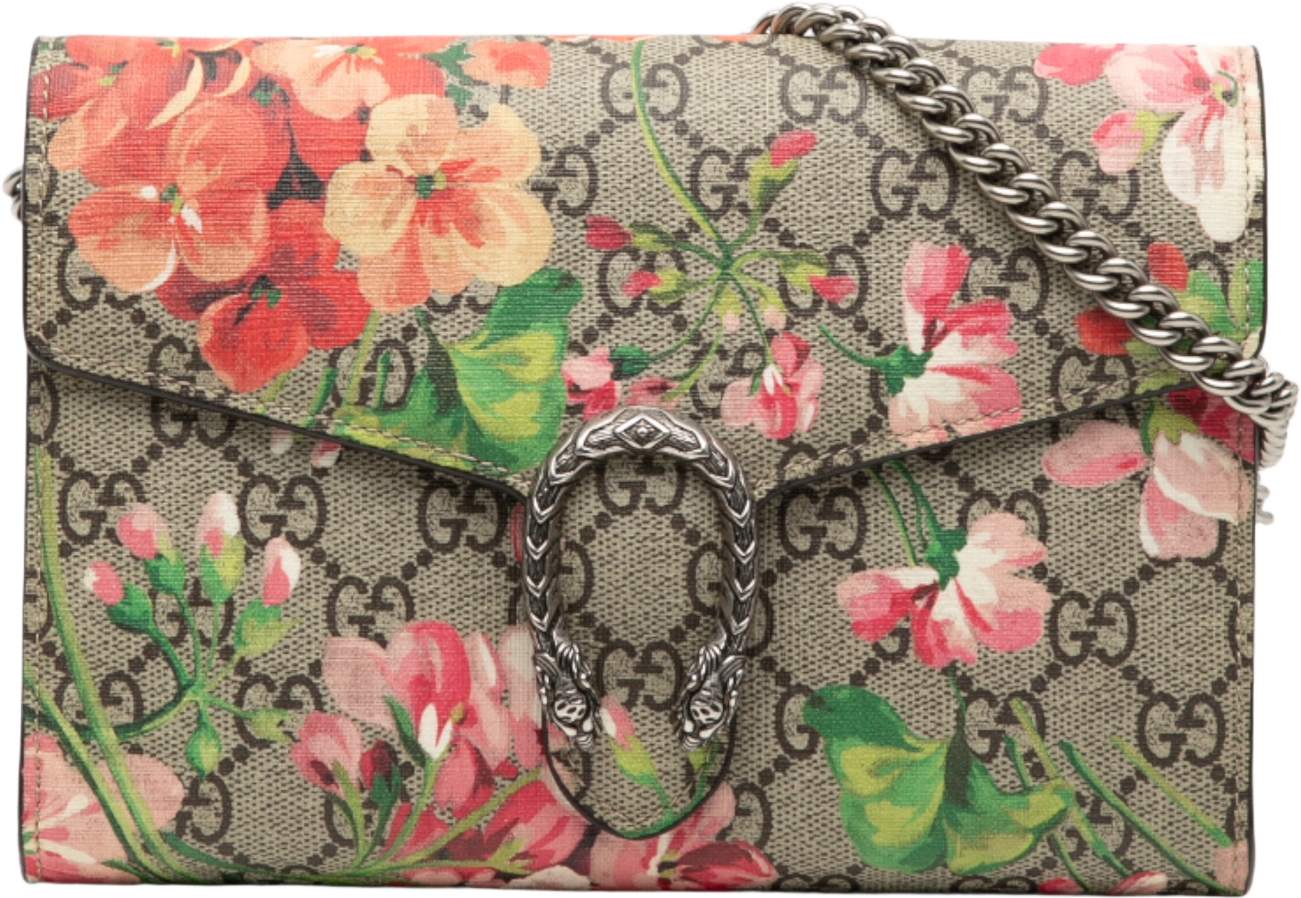 Gucci Gg Supreme Dionysus Blooms Chain Wallet, från Luxclusif, i färgen beige.