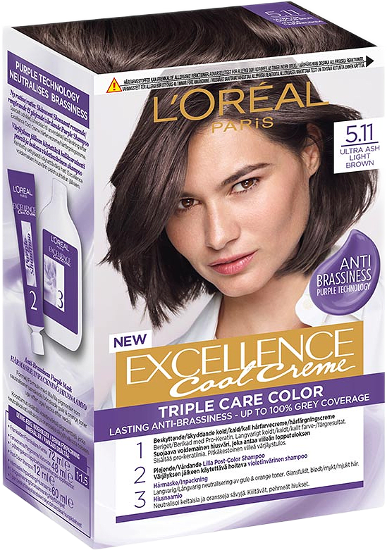 Excellence Cool Cremé permanent hårfärg, från L'Oréal Paris, i färgen 5.11 Ultra Ash Light Brown.