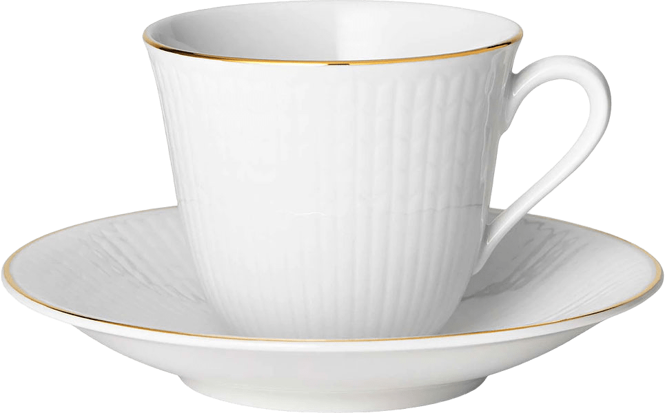 Kaffekopp m. fat - Swedish Grace Gala 16 cl, från Rörstrand, i färgen Vit Med Guldkant.