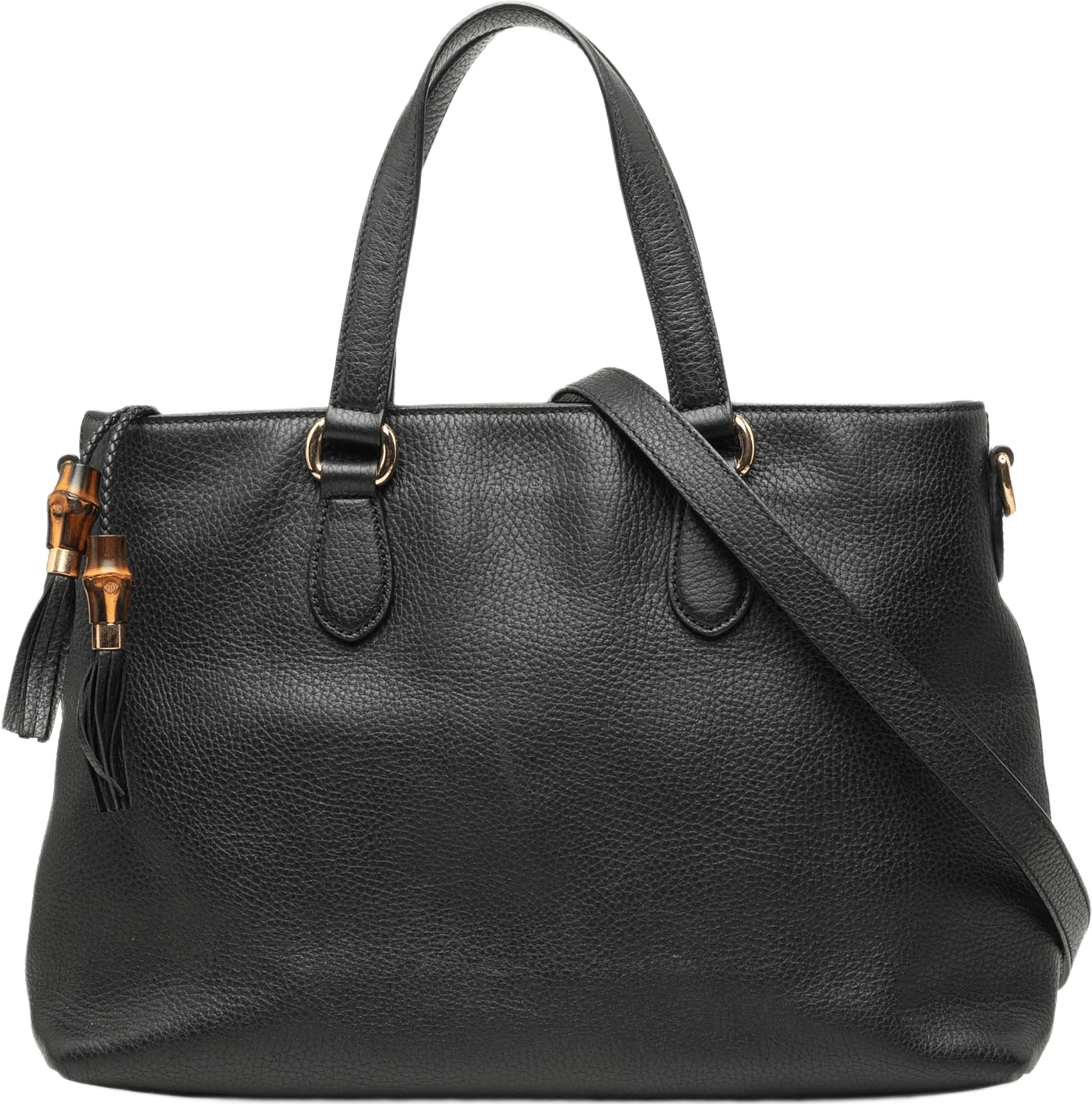 Gucci Calfskin Bamboo Tassel Satchel, från Luxclusif, i färgen svart.