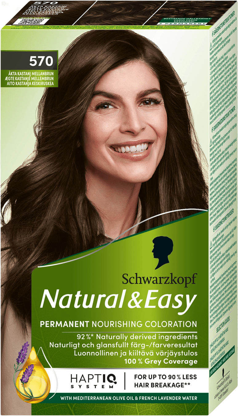Natural & Easy 570 Äkta Kastanj Mellanbrun, från Schwarzkopf, i färgen Äkta Kastanj Mellanbrun.