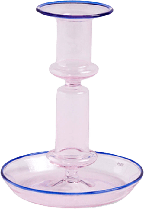 Ljusstake Flare Medium, från HAY, i färgen Pink With Blue Rim.