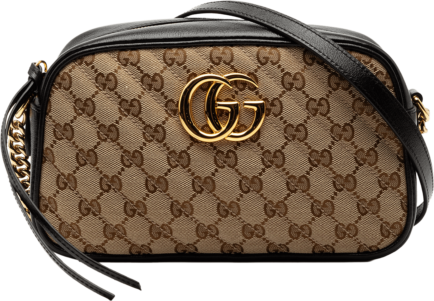 Gucci Small Gg Marmont Matelasse Gg Canvas And Leather Crossbody, från Luxclusif, i färgen beige.