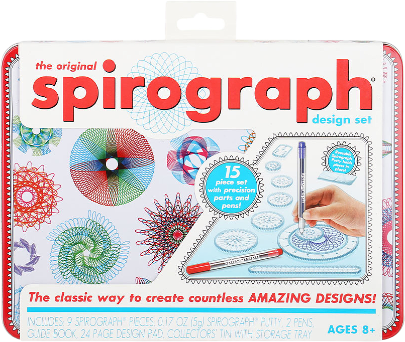 Spirograph ritset i plåtask, från SPIROGRAPH.