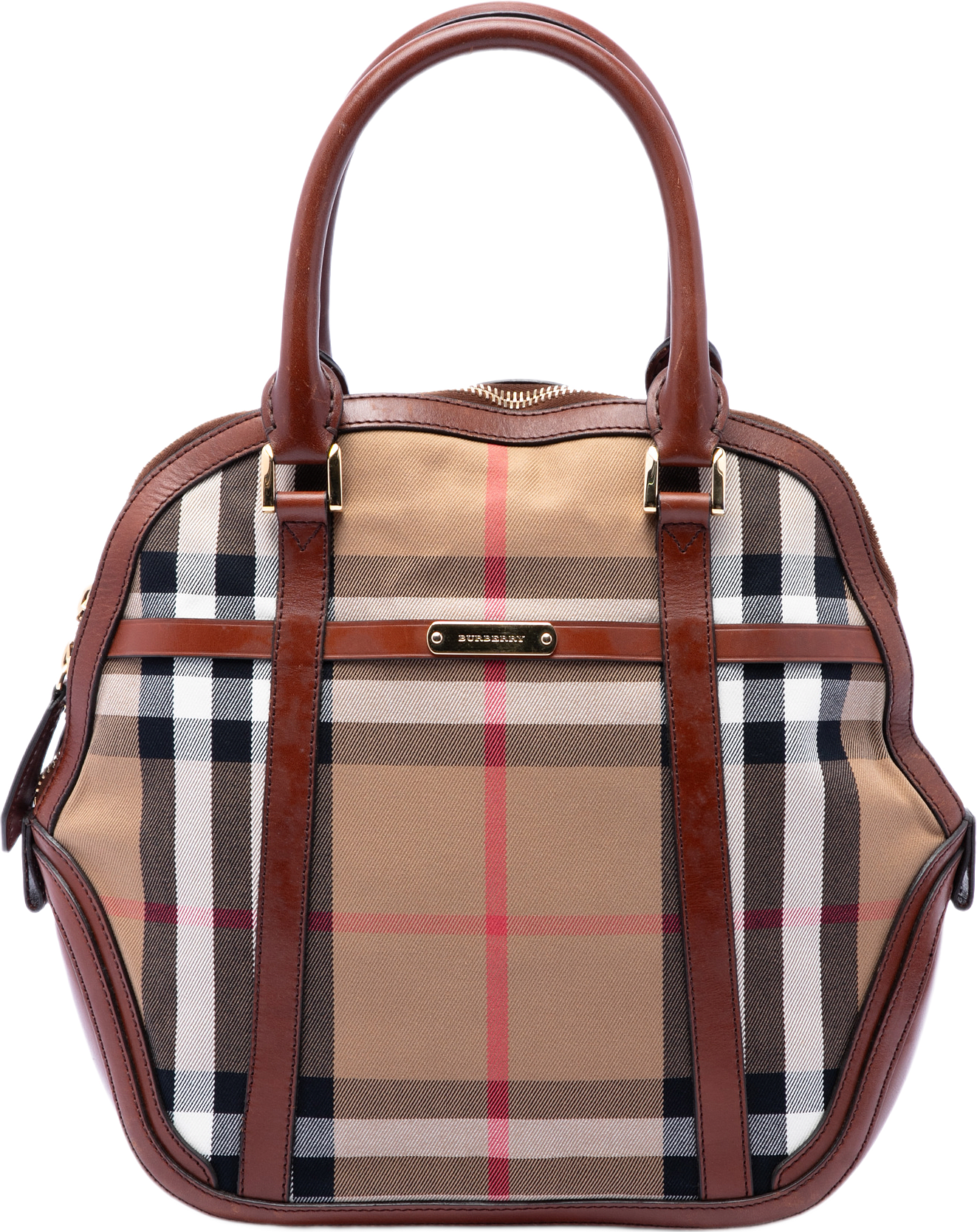 Burberry Medium House Check Canvas Bridle Orchard Handbag, från Luxclusif, i färgen brun.