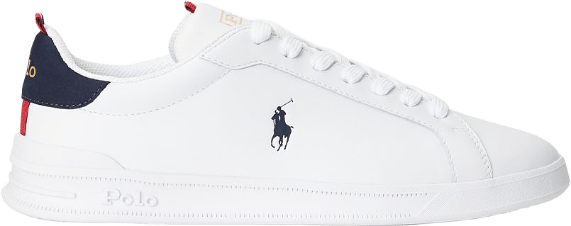Heritage Court II Leather Sneaker, från Ralph Lauren, i färgen White/Navy/Red.
