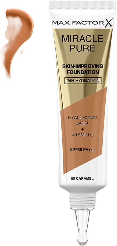 Miracle Pure Foundation, från Max Factor, i färgen 85 Caramel.