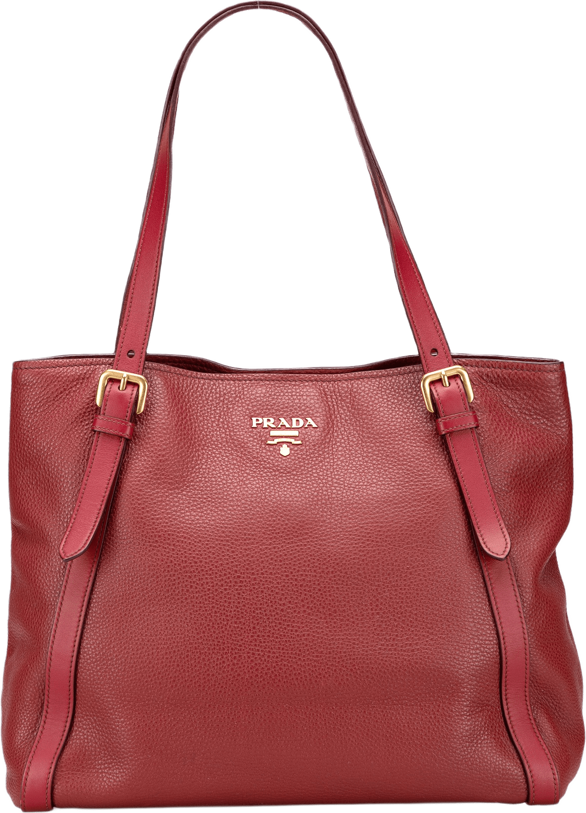 Prada Vitello Daino Shopping Tote, från Luxclusif, i färgen red.