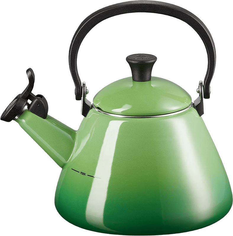 Vattenkittel med vissla, från Le Creuset, i färgen Bamboo Green.