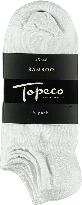 Sneakerstrumpa 5-pack Bambu, från Topeco, i färgen White 5 Pc/Pack.