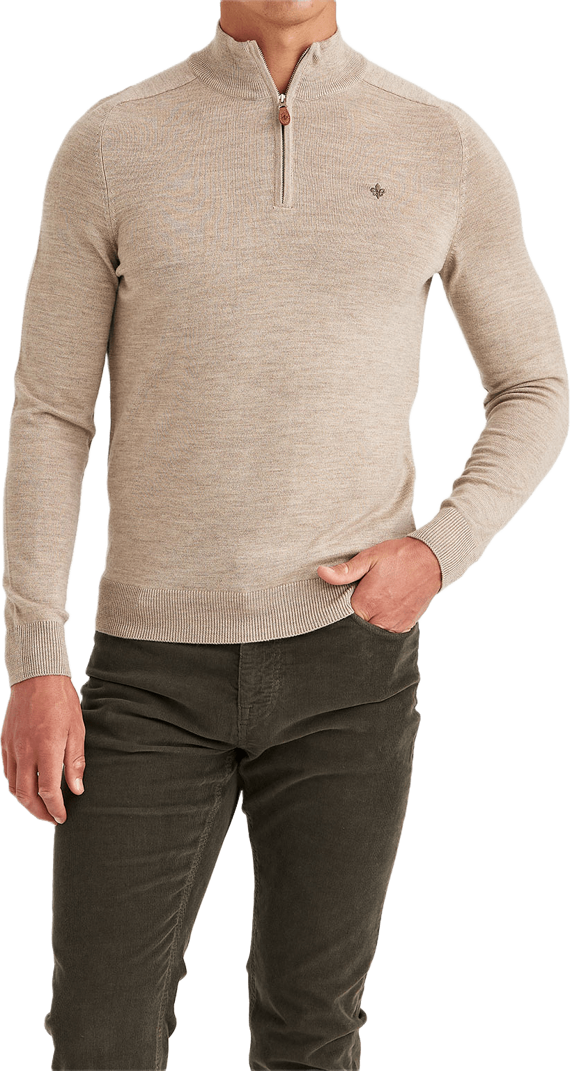 Merino John Zip, från Morris, i färgen Khaki.