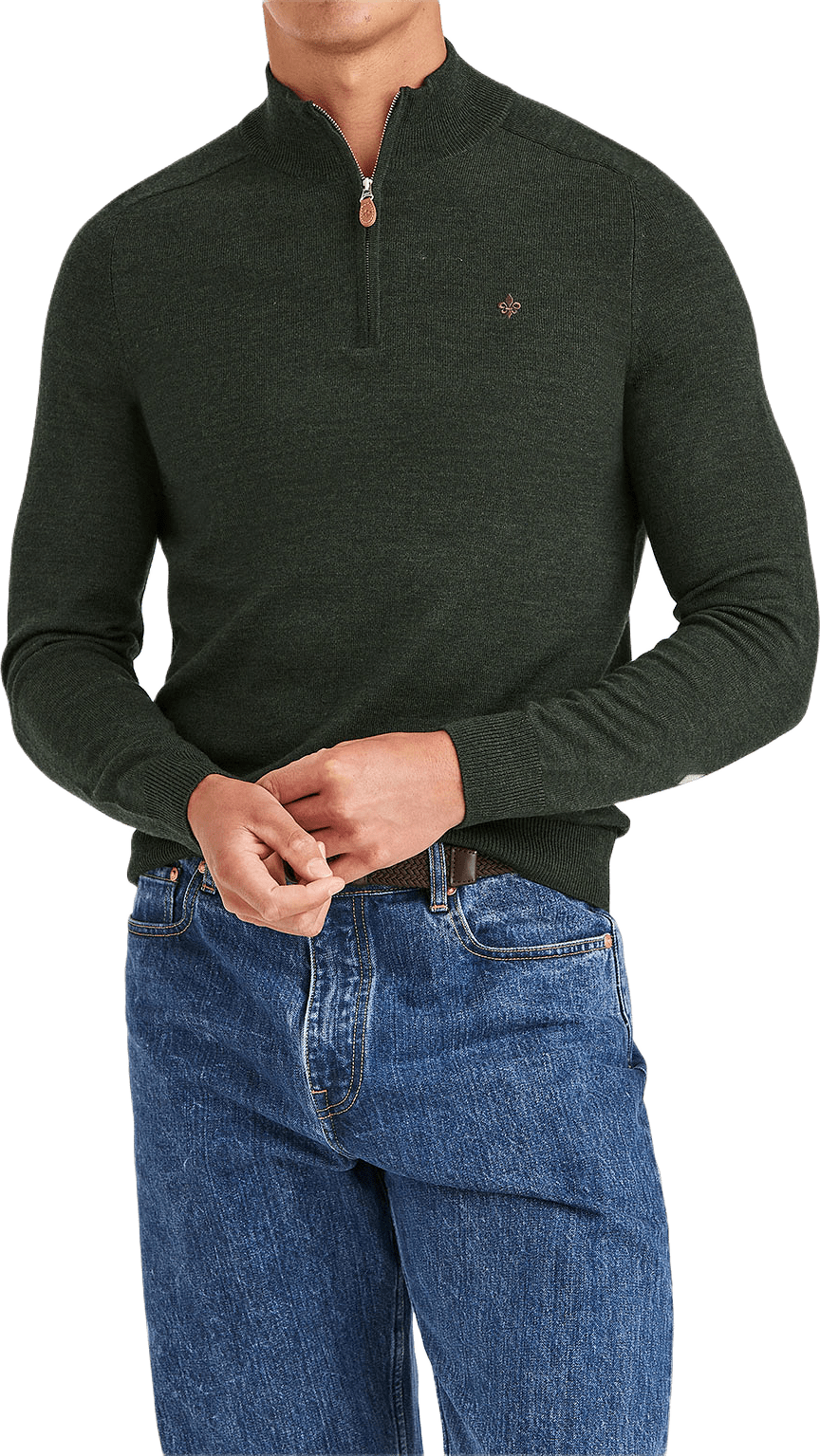 Merino John Zip, från Morris, i färgen Olive.