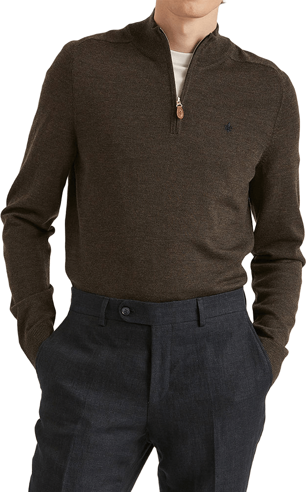 Merino John Zip, från Morris, i färgen Brown.