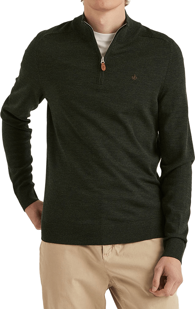 Merino John Zip, från Morris, i färgen Olive.