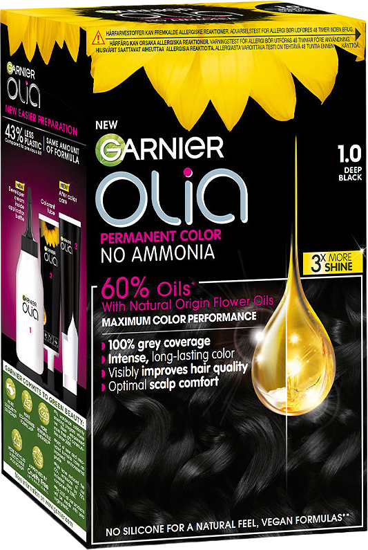 Olia Permanent Color, från Garnier, i färgen 1.0 Night Black.