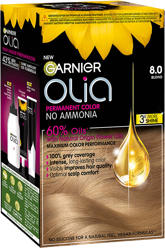 Olia Permanent Color, från Garnier, i färgen 8.0 Blonde.