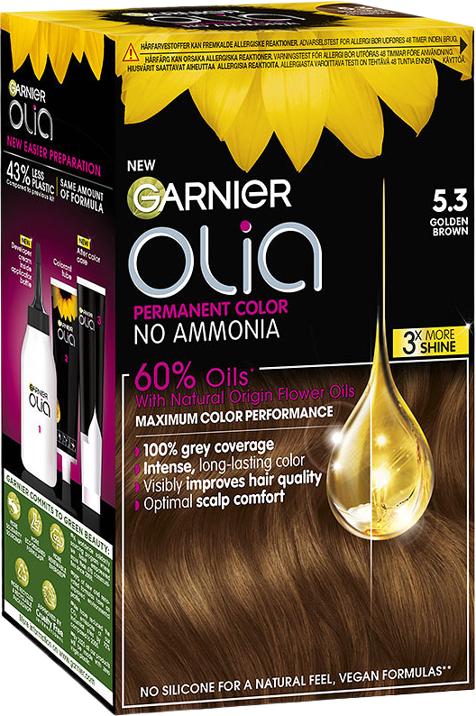 Olia Permanent Color, från Garnier, i färgen 5.3 Golden Brown.