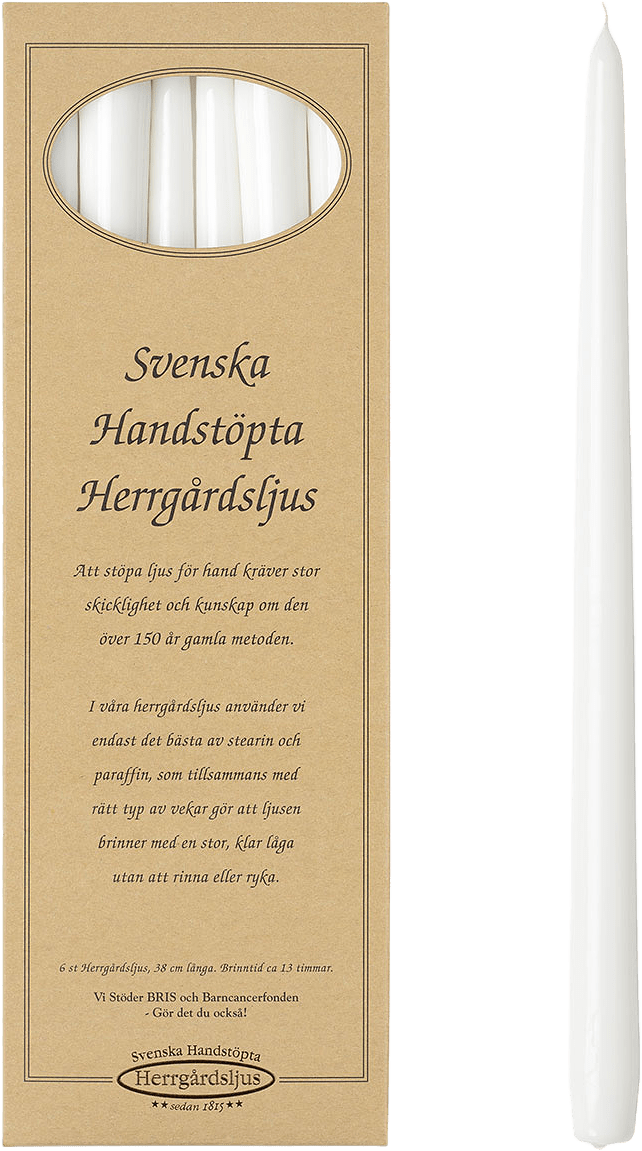 Svenska Handsstöpa Herrgårdsljus Lackade, 6-pack, från Ljusmannen, i färgen Lackad Vit.