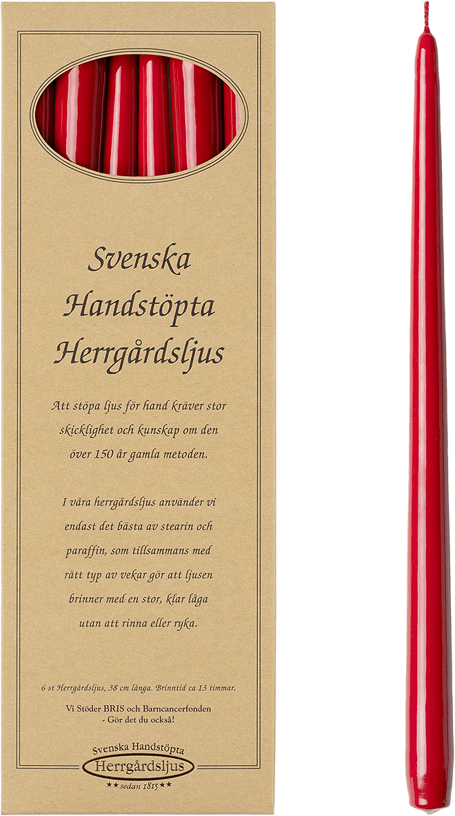 Svenska Handsstöpa Herrgårdsljus Lackade, 6-pack, från Ljusmannen, i färgen Lackad Röd.