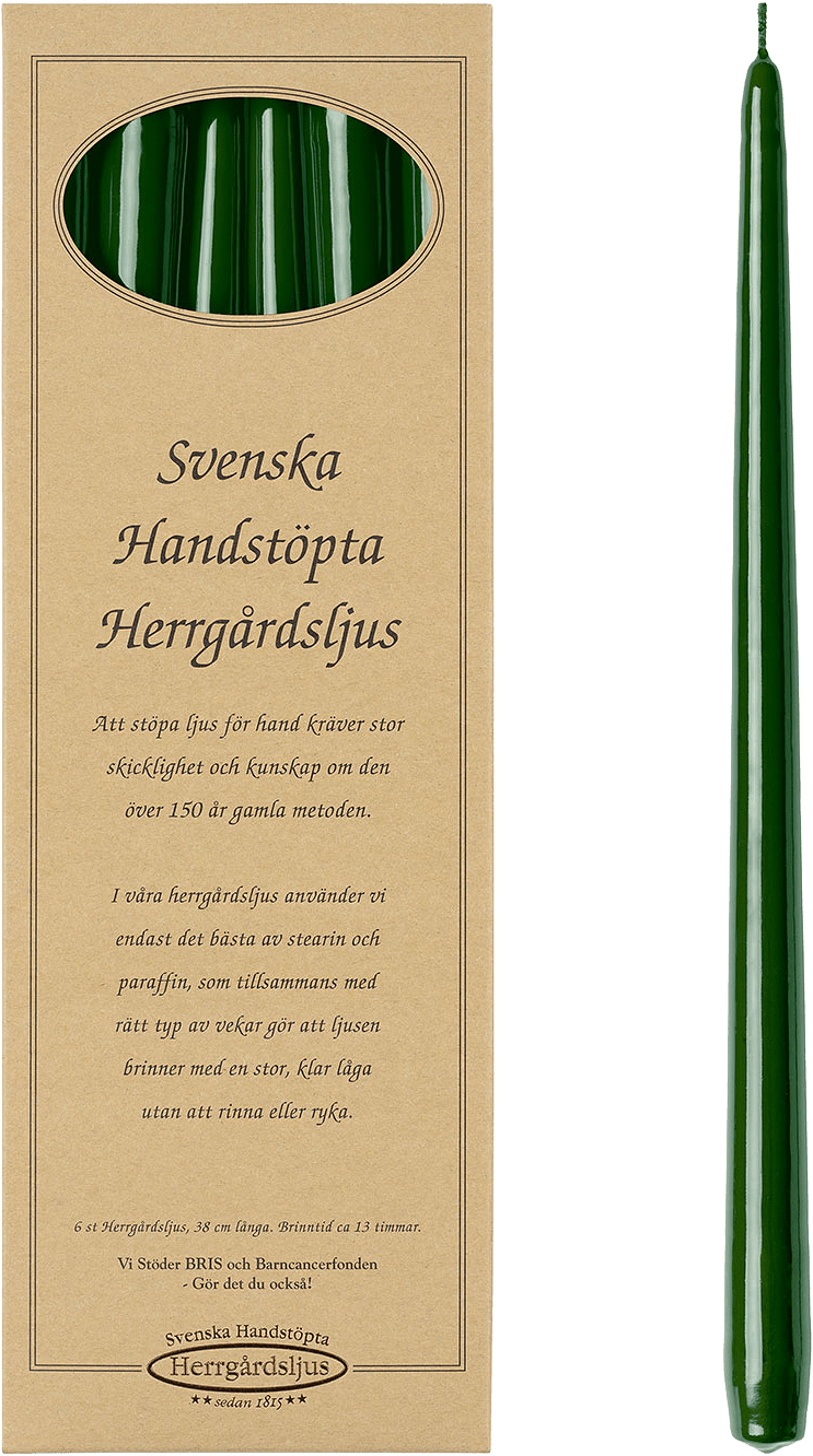 Svenska Handsstöpa Herrgårdsljus Lackade, 6-pack, från Ljusmannen, i färgen Lackad Mörkgrön.
