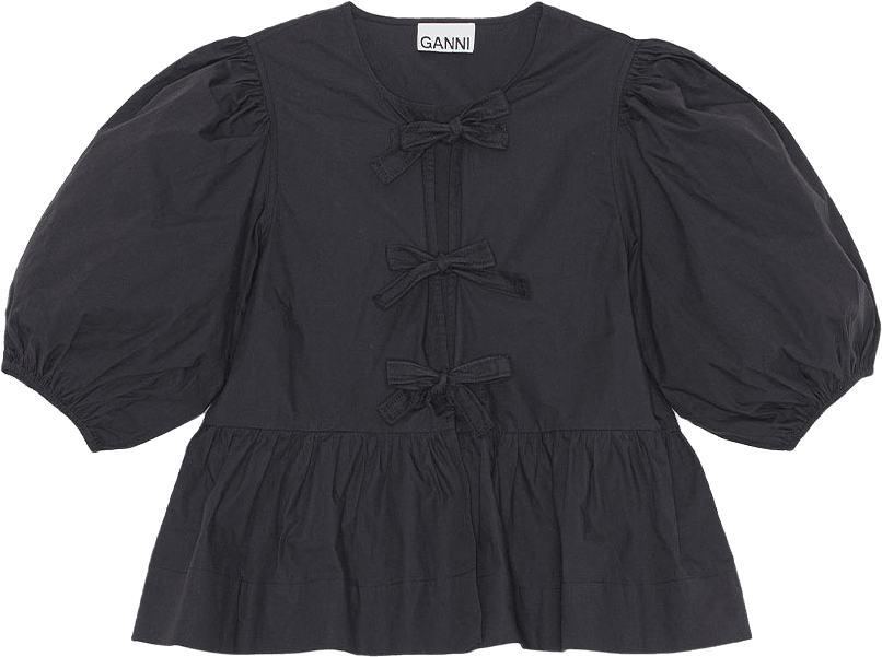 Cotton Poplin Peplum Blouse, från GANNI, i färgen Black.