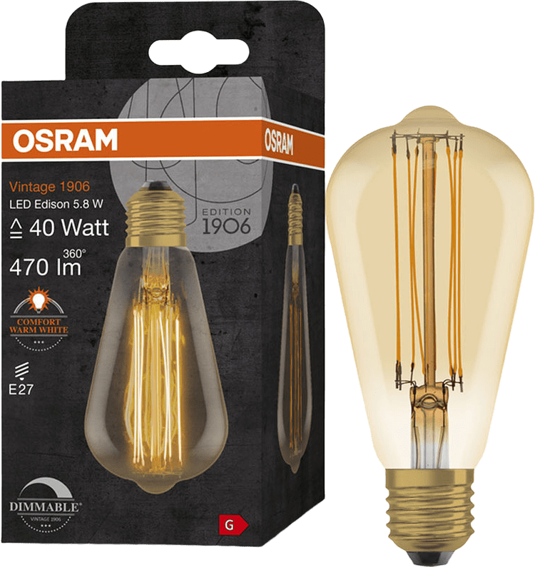 Edison DIM Straight Gold E27 Vintage 1906, från Osram, i färgen Gold.