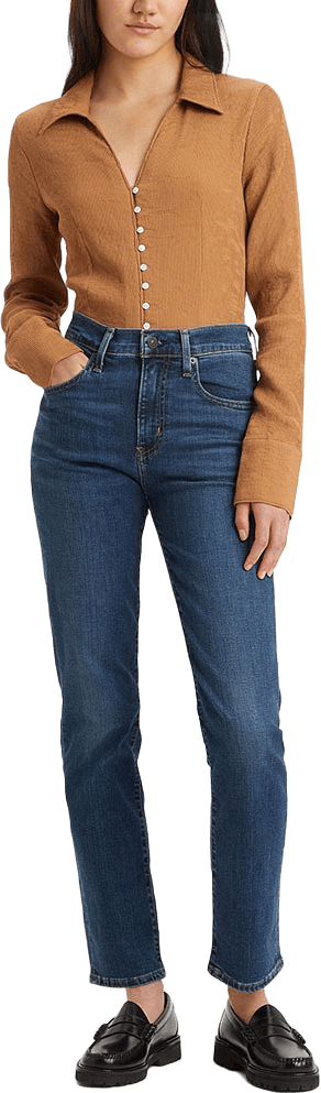 724™ High Rise Straight Jeans, från Levi's, i färgen Dark Indigo - Worn In.