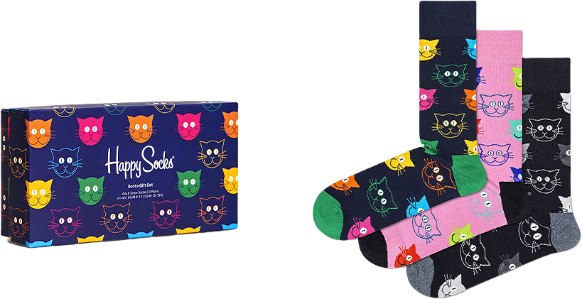 3-Pack Mixed Cat Socks Gift Set, från Happy Socks, i färgen Dark Blue/Navy.