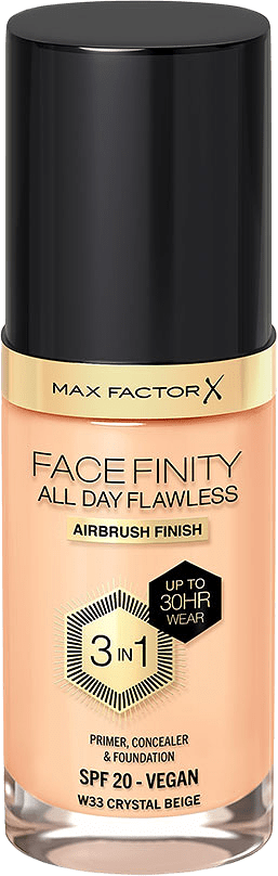 Facefinity All Day Flawless Foundation, från Max Factor, i färgen 33 Crystal Beige.