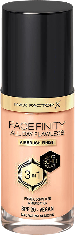 Facefinity All Day Flawless Foundation, från Max Factor, i färgen 45 Warm Almond.