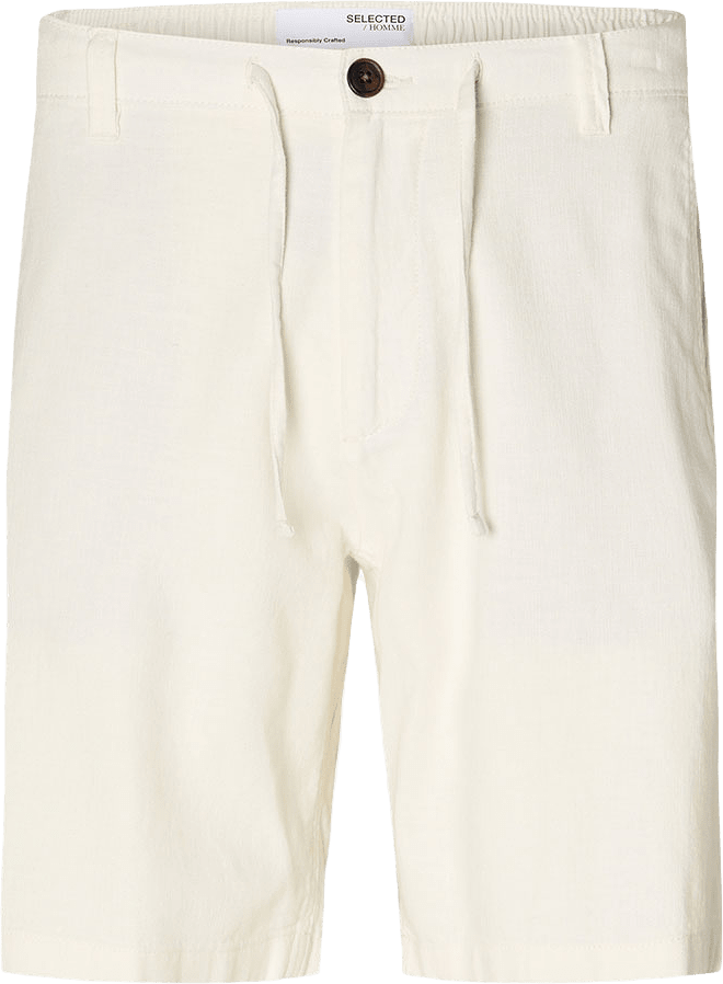 Shorts i linne BRODY, från Selected Homme, i färgen Cloud Dancer.