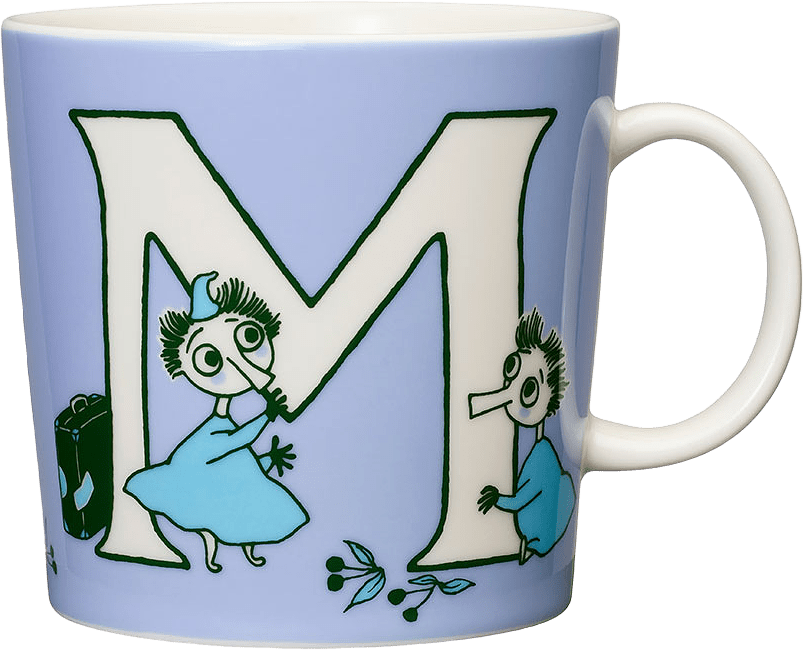 Mugg Mumin ABC, från Arabia, i färgen Ljuslila.