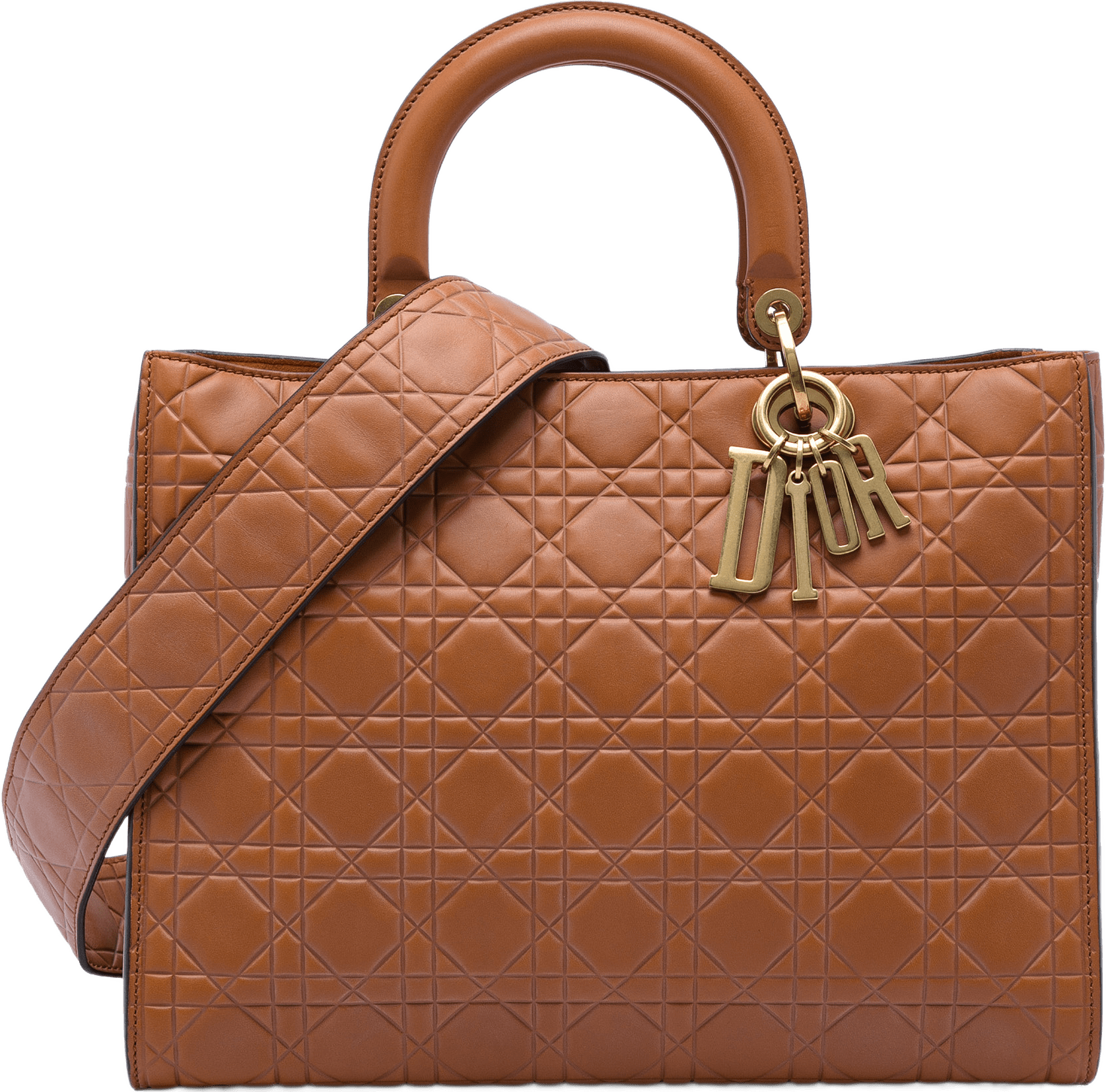 Dior Large Ultra Matte Calfskin Cannage Embossed Lady Dior, från Luxclusif, i färgen brun.