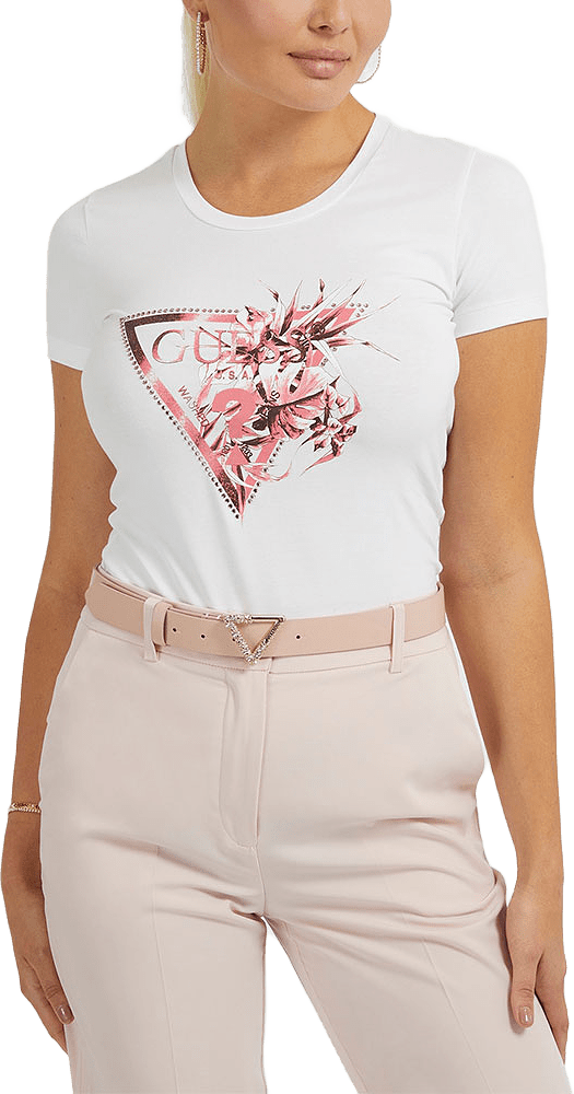 SS RN FLOWER TRIANGLE TEE, från Guess, i färgen Pure White.