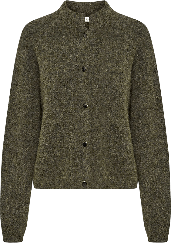AlphaGZ Short Cardigan, från Gestuz, i färgen Dark Olive Mélange.
