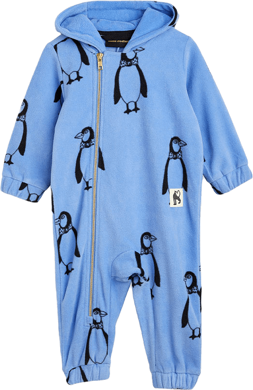 Penguin Fleece Onesie, från Mini Rodini, i färgen Blue.