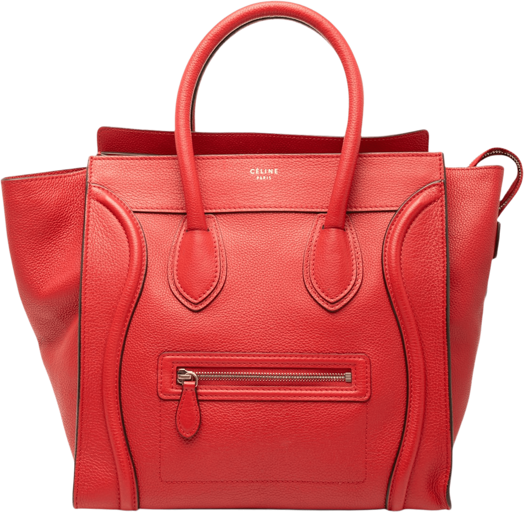 Celine Mini Grained Calfskin Luggage Tote, från Luxclusif, i färgen red.