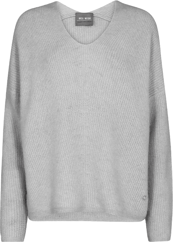 Thora V-Neck Knit, från Mos Mosh, i färgen Grey Melange.