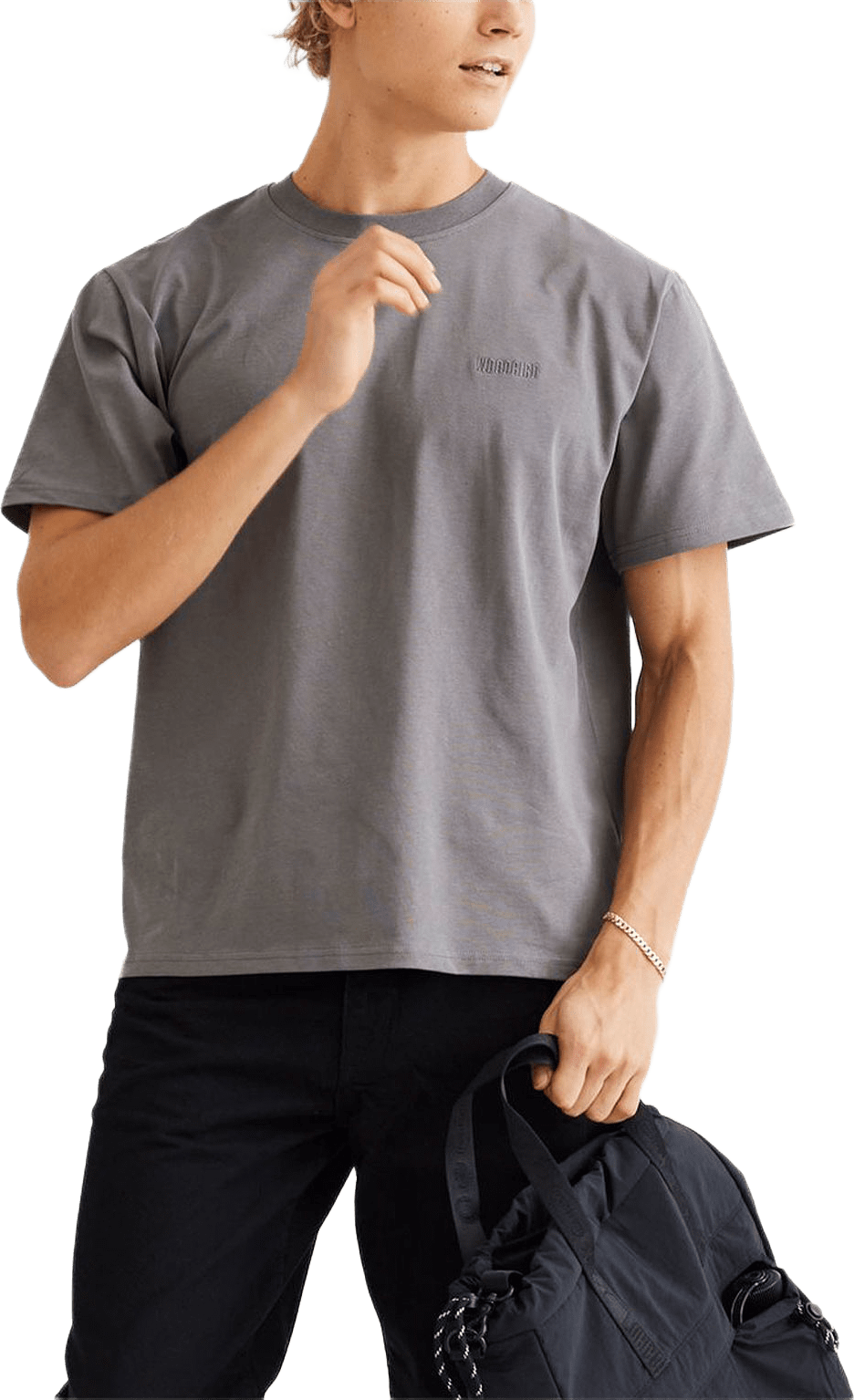 Baine Base tee, från Woodbird, i färgen Antra Grey.