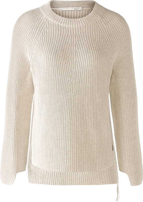 Stickad Tröja Bomull, från Oui, i färgen Offwhite Melang.