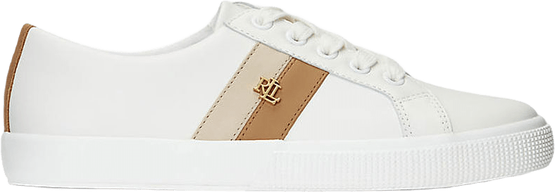 Janson II Leather Sneaker, från Lauren Ralph Lauren, i färgen Snow White/Explorer Snd/Buff.