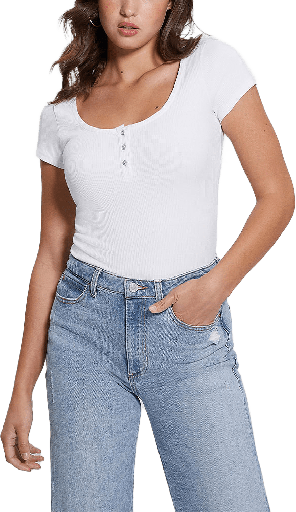 Ss Karlee Jewel Btn Henley Shirt, från Guess, i färgen Pure White.