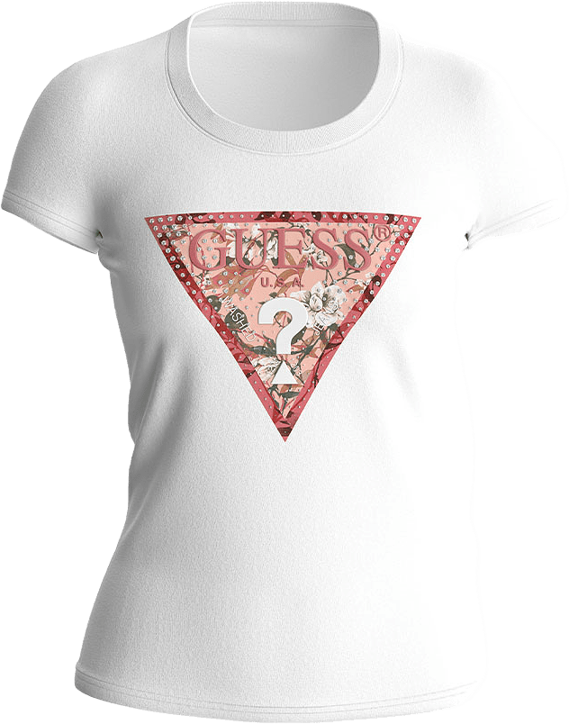 Ss Rn Satin Triangle T-shirt, från Guess, i färgen Pure White.
