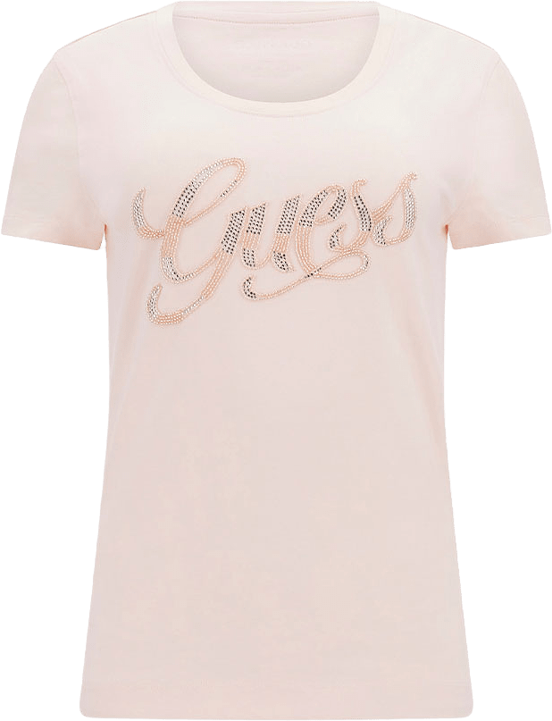 Ss Rn Guess Script T-shirt, från Guess, i färgen Wanna Be Pink.
