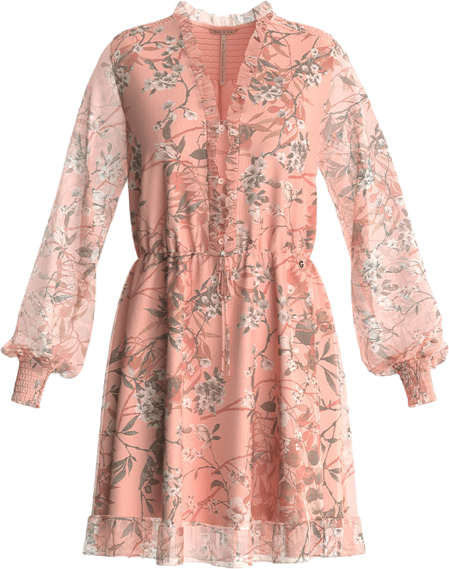 Ss Vanessa Flare Dress, från Guess, i färgen Eucalyptus Floral Pr.