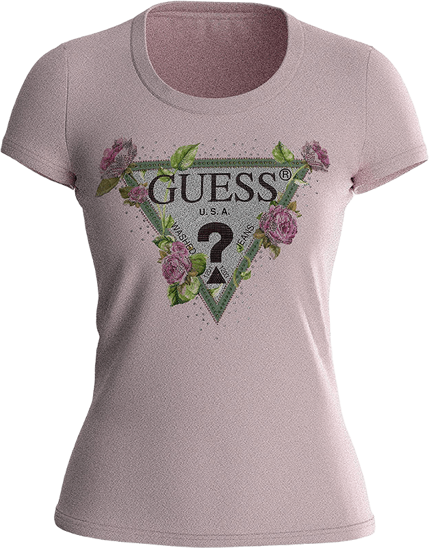 Ss Rn Floral Triangle T-Shirt, från Guess, i färgen Low Key Pink.