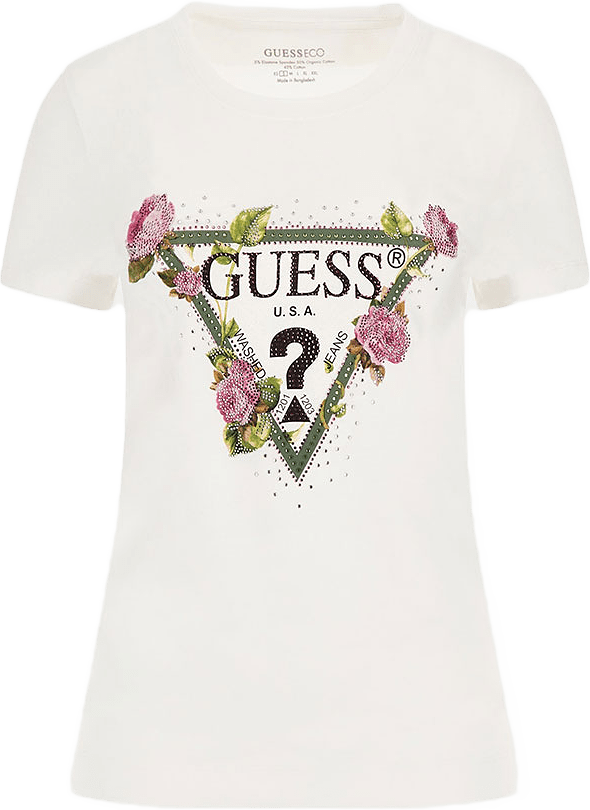 Ss Rn Floral Triangle T-Shirt, från Guess, i färgen Pure White.