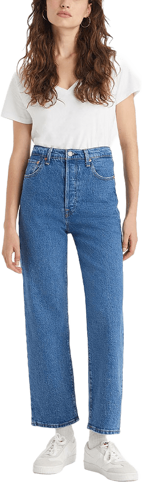 Ribcage Straight Ankle, från Levi's, i färgen Med Indigo - Worn In.