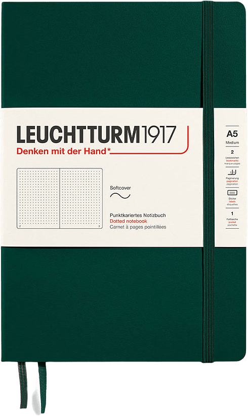 Anteckningsbok A5 Prickad Mjuk Pärm, från Leuchtturm1917, i färgen Forest Green.